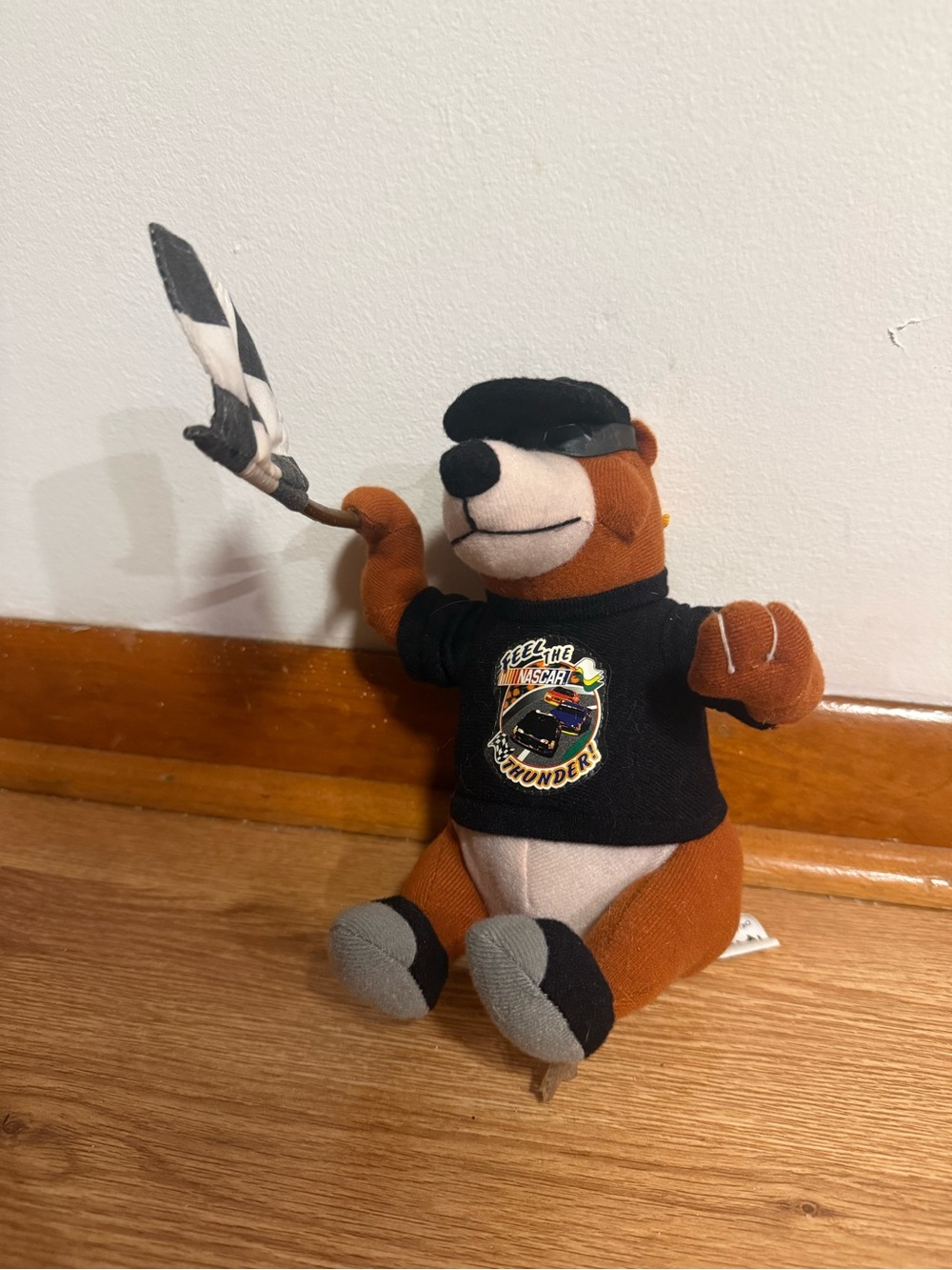 1998 Nanco Feel The Nascar Thunder 11" Brown Bear Flag Stuffed Plush Toy